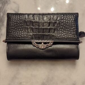 Vintage Brighton black leather clutch wallet with a crocodile embossed flap